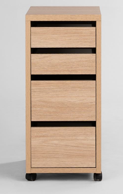 КОМПИ, тумба на колесиках, 4 ящика, 75x33x50 см, дуб, М 3