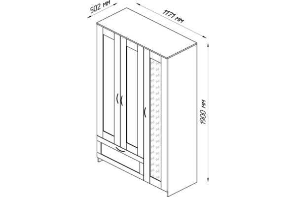 СИРИУС, шкаф платяной 3-дверный, 1 ящик, белый, 117х190см, М3