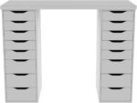 ИНГАР, стол письменный с 2 тумбами и 8 ящиков, высокий, 140х55 см, белый, М3