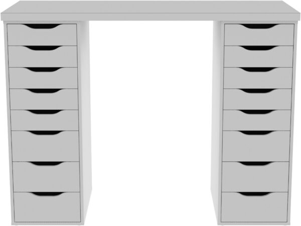 ИНГАР, стол письменный с 2 тумбами и 8 ящиков, высокий, 140х55 см, белый, М3