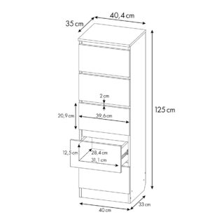 SIMPLE, узкий комод 5 ящиков, белый, 40,4х125см, М