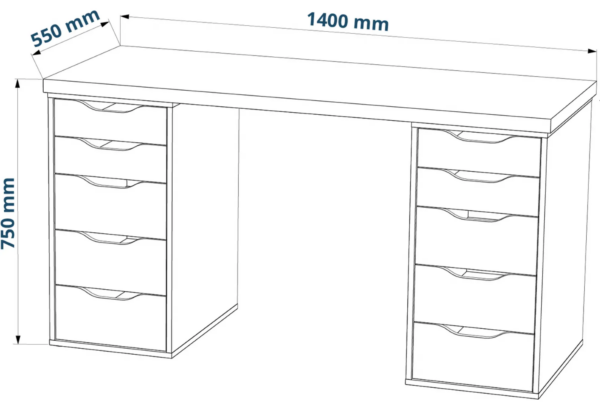 ИНГАР, стол письменный с 2 тумбами, 140х55см, белый, М3