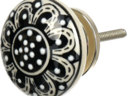 BLUMEN HAUS Ручка керамическая для мебели "Подсолнух чёрный", ручная роспись, цвет черно-белый