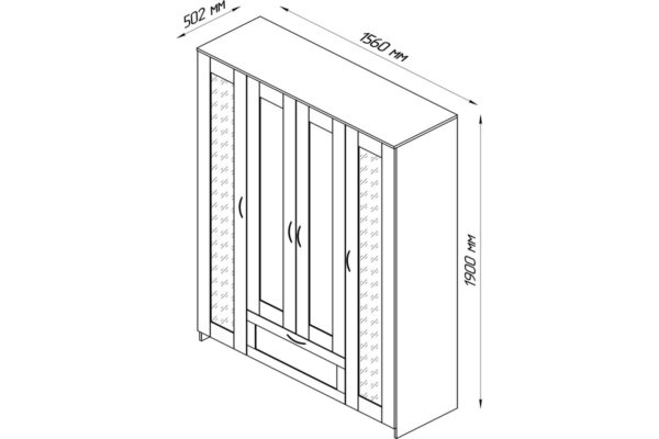 СИРИУС, шкаф платяной 4-дверный, 1 ящик, 2 зеркала, 156х190см, венге, М4