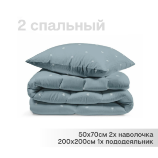 YERRNA, пододеяльник и 2 наволочки, 200х200/50х70см, принт, серо-голубой, перкаль