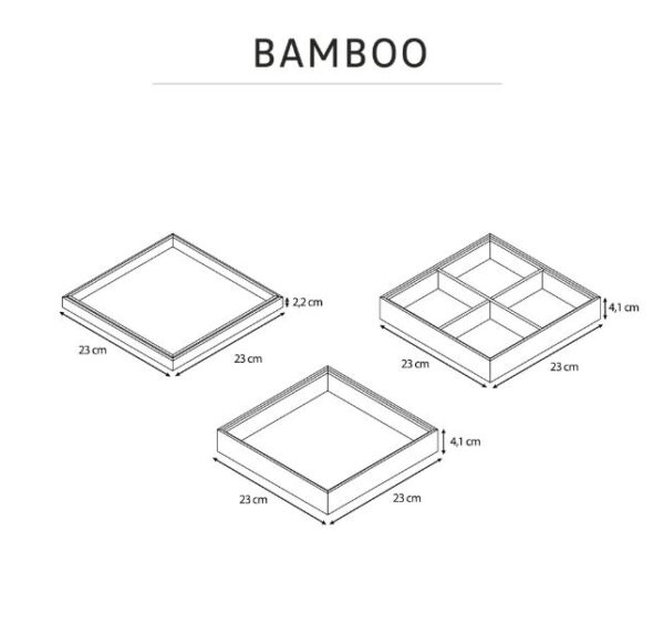 БАМБУК, короб квадратный, из 3 частей, 23х23х10 см, бамбук