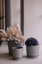 Керамический горшок "Клиф" с подставкой, 0,6л., 11х11х11 см, серый