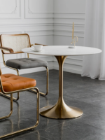 TULIP, стол круглый, 70см, белый мрамор/золотой, М2