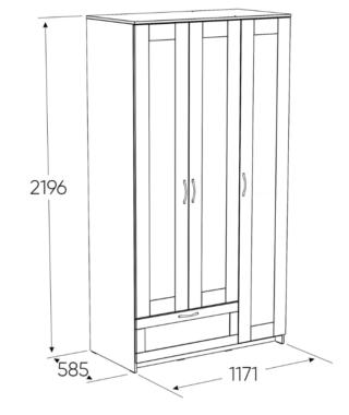 СИРИУС, шкаф платяной 3-дверный, 1 ящик, 1 зеркало, 117х220 см, белый, М4