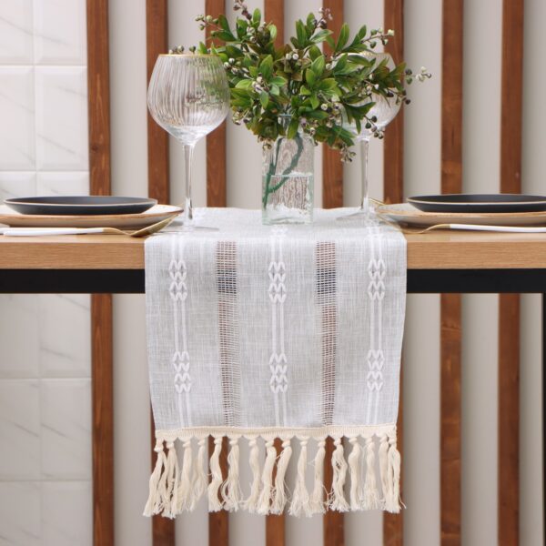 Boho, дорожка на стол, 30х180 см, с прозрачными вставками, серо-бежевый