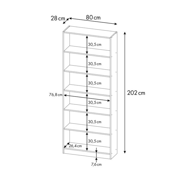 HOME SMART, стеллаж, белый, 80x28x202см, М2