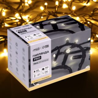 ВИНТЕР Нить, уличная гирлянда, 10 м, IP65, черный, 100 LED, тёплый белый