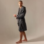 ГРИ САНДРЕ, халат махровый с капюшоном, мужской, р 50, серый