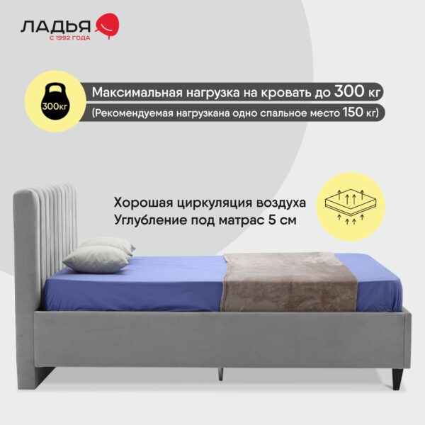 МЕРЛА, мягкая кровать с подъемным механизмом, 160х200 см, серый