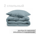 ЙЕРРНА, пододеяльник и 2 наволочки, 200х200/50х70см, принт, серо-голубой, перкаль