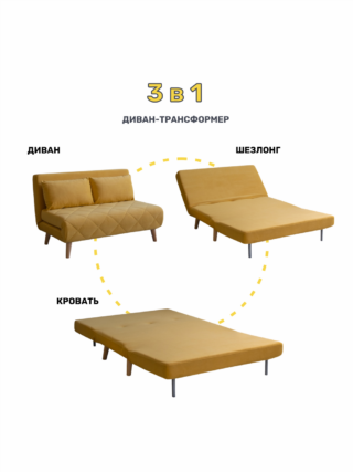 ЭЛЛИ, диван-кровать, 136 см, велюр, желтый