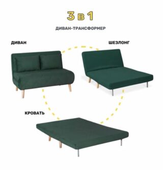 ЭЛЛИ, диван-кровать, 126 см, велюр, форест зеленый