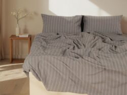 ЖАККАРД, постельное белье, евро, жаккард, серое в полоску