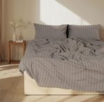 ЖАККАРД, постельное белье, 2-спальное, жаккард, серое в полоску