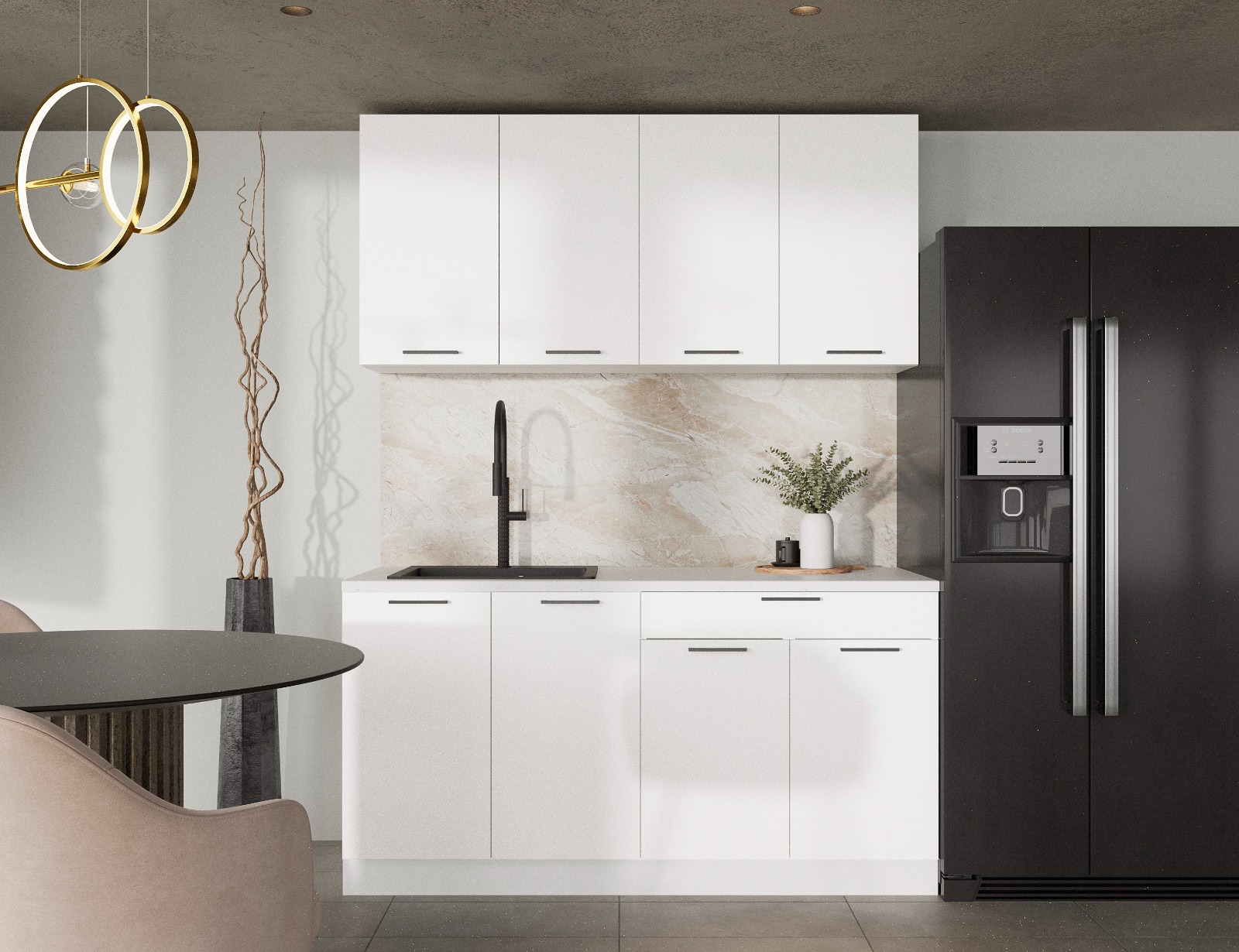 ГАРДЕН, готовая кухня, 1,6 м, фасады мдф, белый софт/мрамор марквин ГАРДЕН, готовая кухня, 1,6 м, фасады мдф, белый софт/мрамор марквин