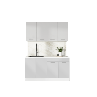 ГАРДЕН, готовая кухня, 1,6 м, фасады мдф, лайт грей/мрамор марквин