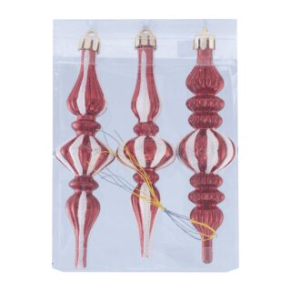 ВИНТЕР, набор елочных украшений, 13 см, 3 шт, капля, красный/белый