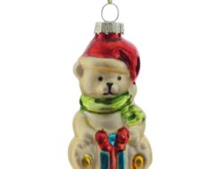 ВИНТЕР, елочная игрушка из стекла, 9 см, медвежонок, бежевый/красный