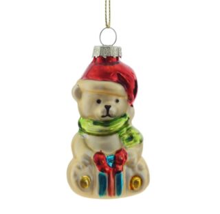 ВИНТЕР, елочная игрушка из стекла, 9 см, медвежонок, бежевый/красный