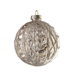 ВИНТЕР, елочная игрушка из стекла, 8 см, шар узоры, золотой