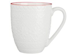 МИЛЛИ РЕД, кружка рельефная, 380 мл, фарфор, белый/красная кайма