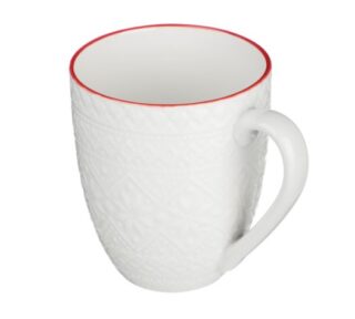 МИЛЛИ РЕД, кружка рельефная, 380 мл, фарфор, белый/красная кайма