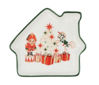 ВИНТЕР Щелкунчик, блюдо в форме домика, 20х18 см, белый/зеленый