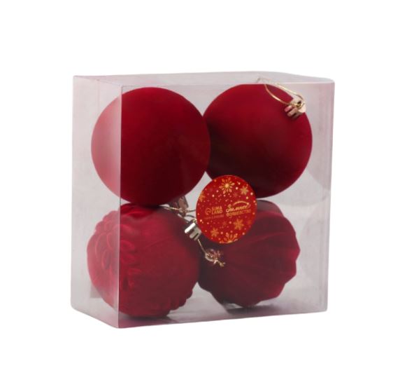 ВИНТЕР Бархат, набор шаров, 4 шт, 8 см, красный ВИНТЕР Бархат, набор шаров, 4 шт, 8 см, красный