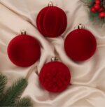 ВИНТЕР Бархат, набор шаров, 4 шт, 8 см, красный