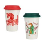 ВИНТЕР, кружка для кофе с крышкой, 450 мл, фарфор, зеленый/красный, МИКС