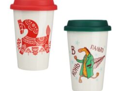 ВИНТЕР, кружка для кофе с крышкой, 450 мл, фарфор, зеленый/красный, МИКС