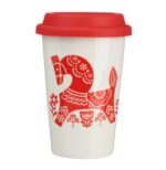 ВИНТЕР, кружка для кофе с крышкой, 450 мл, фарфор, зеленый/красный, МИКС