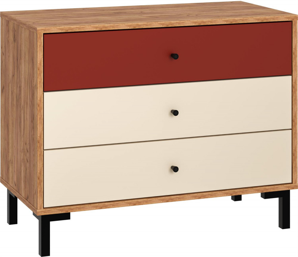 ДЖЭМ, комод, 3 ящика, дуб крафт табачный/сатин/терракот ДЖЭМ, комод, 3 ящика, дуб крафт табачный/сатин/терракот