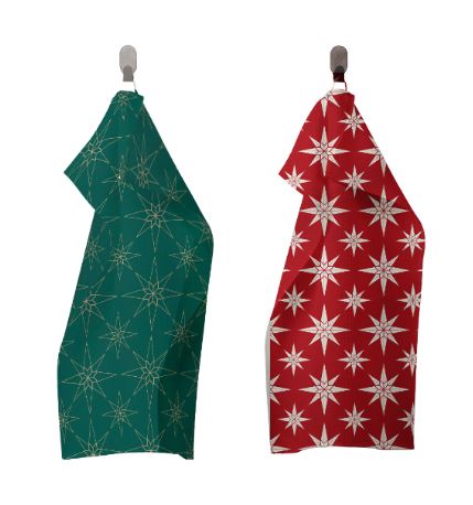 ВИНТЕР Щелкунчик, набор кухонных полотенец, 2 шт, 45х60 см, красный/зеленый