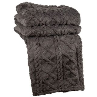 СКАНДИ, плед/покрывало, 180х220 см, флис, косички, темно-серый