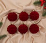 ВИНТЕР Бархат Бьорн, набор шаров, 6 шт, 6 см, красный/бархатный
