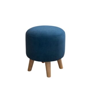 ЭЛЛИ, пуф с деревянными ножками, 40х43 см, велюр, деним синий