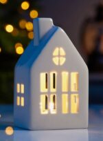 ВИНТЕР, светодиодное украшение из керамики, LR44×3, домик с трубой, 12,6 см, белый