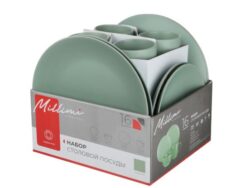 МИЛЛИМИ, набор столовой посуды, 16 пр, керамика, оливковый