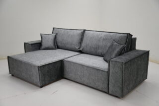 ФАБИО, угловой диван-кровать, велюр, серый, 250х85х154 см