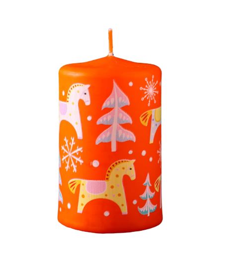 ВИНТЕР, свеча пеньковая, лошадки, 6х8 см, красный