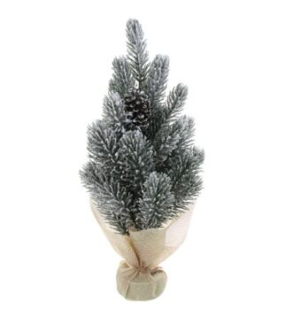 ВИНТЕР, ель настольная литая, 40 см, зеленая в снегу с шишкой