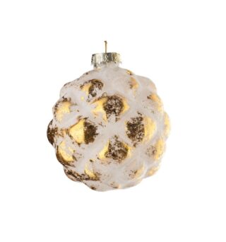 ВИНТЕР, елочная игрушка из стекла, 8 см, шар полосы, золотой/белый