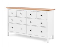 КЫМОР, комод 8 ящиков из массива сосны, 160х50х96 см, белый/светло-коричневый