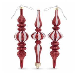 ВИНТЕР, набор елочных украшений, 13 см, 3 шт, капля, красный/белый